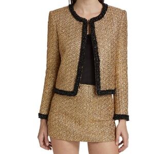 NWT Alice + Olivia Landon Metallic Gold Tweed Box Jacket